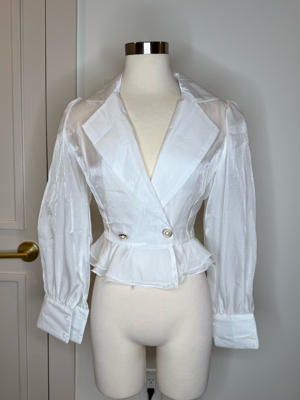 Sheer White Peplum Blazer Top